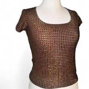 Y2K New York metallic bronze mesh top